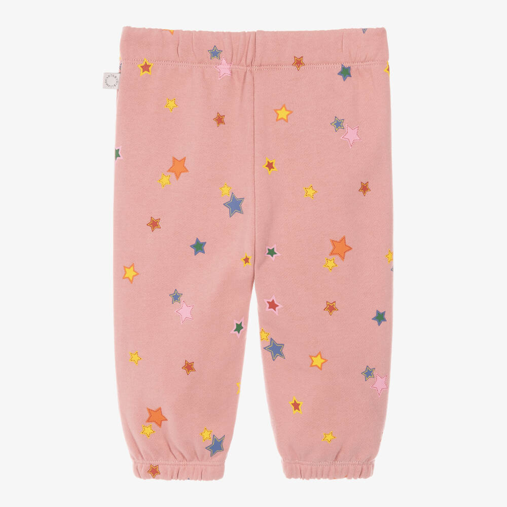 Stella McCartney Kids-Girls Pink Cotton Joggers with Colourful Star Prints | Childrensalon