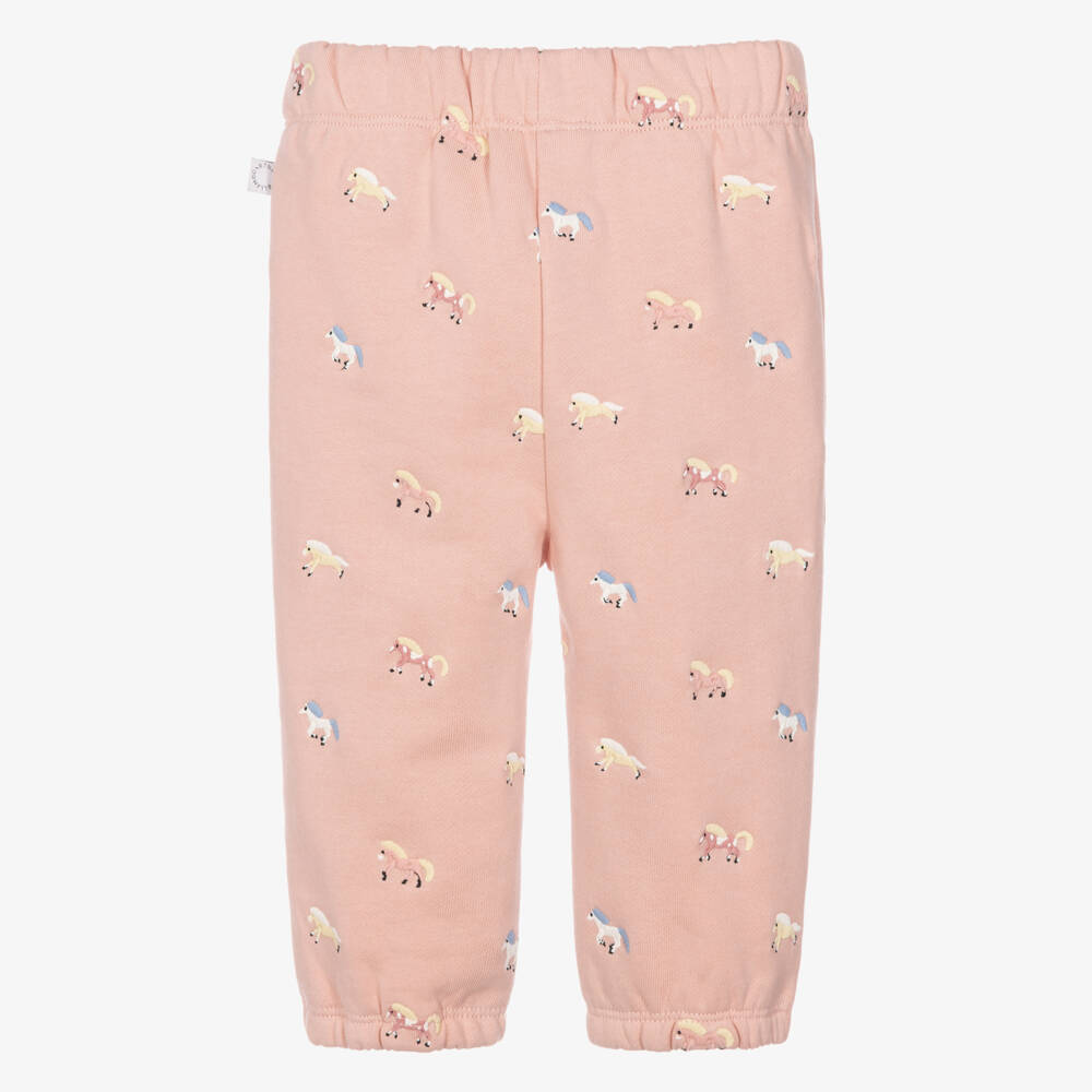 Stella McCartney Kids-Girls Pink Cotton Joggers with Embroidered Horses | Childrensalon