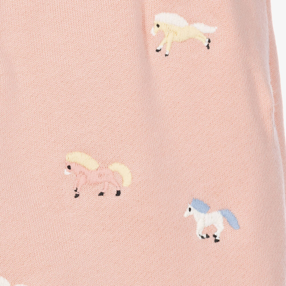 Stella McCartney Kids-Girls Pink Cotton Joggers with Embroidered Horses | Childrensalon