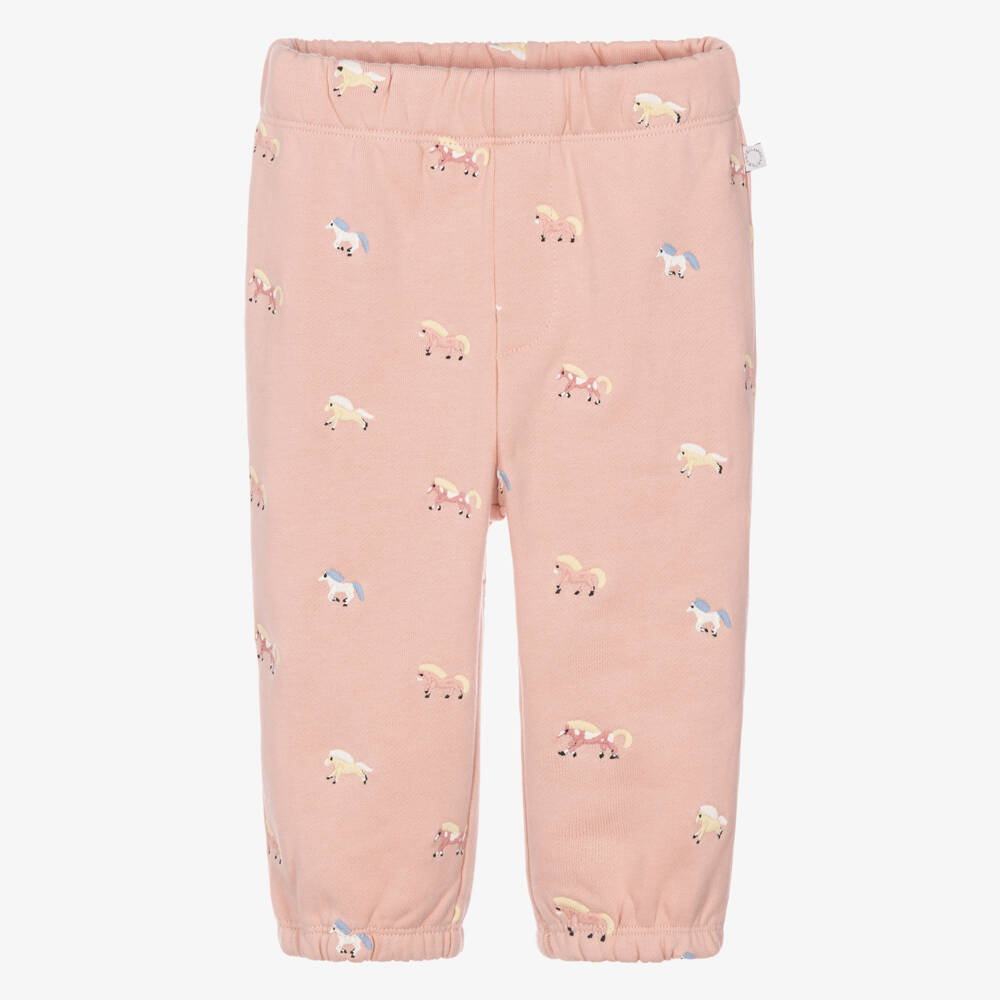 Stella McCartney Kids-Girls Pink Cotton Joggers with Embroidered Horses | Childrensalon