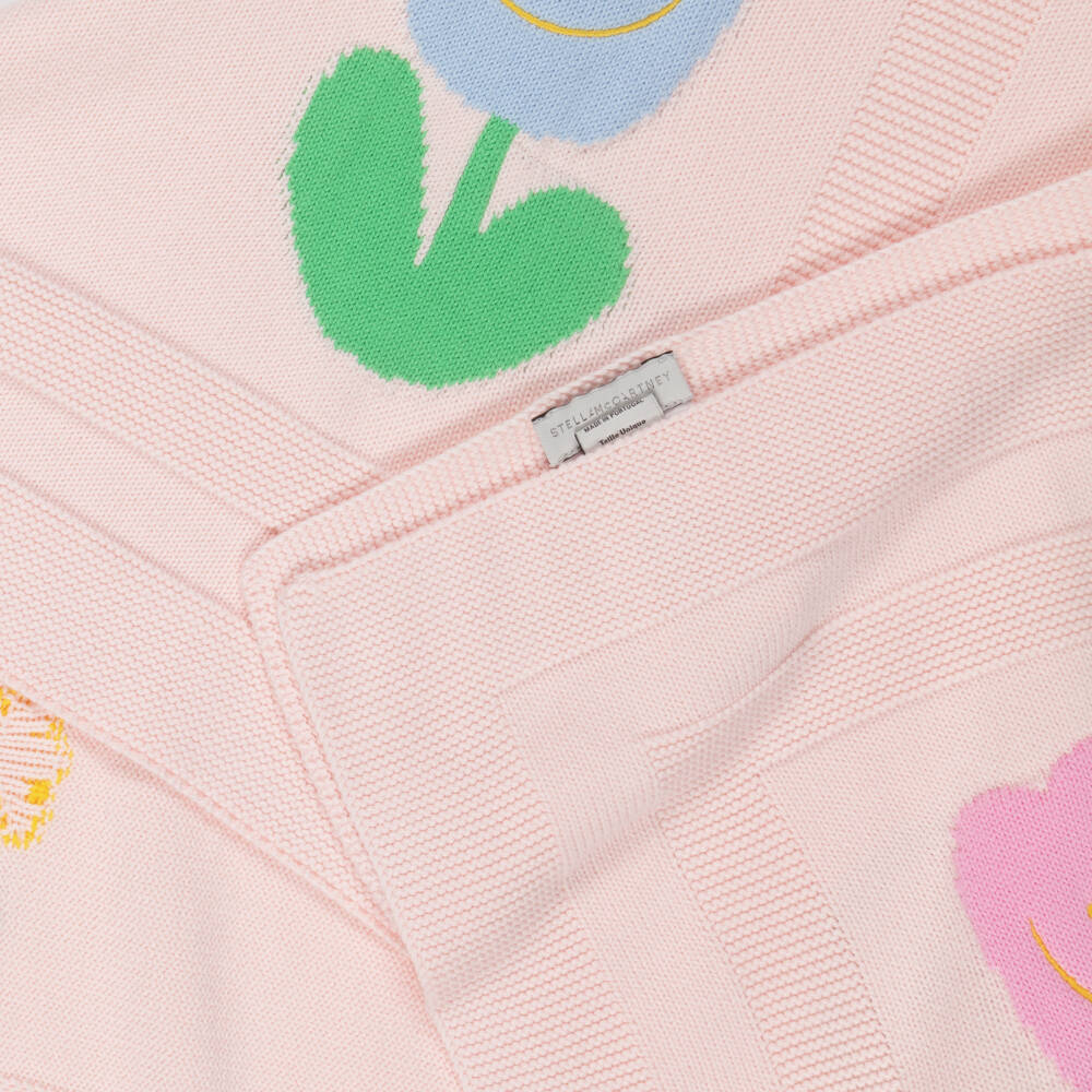 Stella McCartney Kids-بطانية محبوكة قطن مزينة بورود لون زهري للبنات (78 سم) | Childrensalon