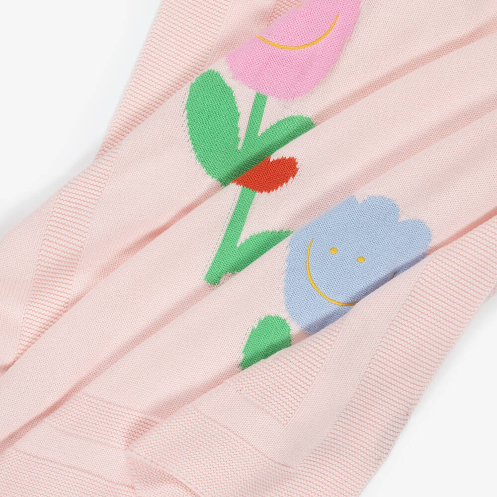 Stella McCartney Kids-بطانية محبوكة قطن مزينة بورود لون زهري للبنات (78 سم) | Childrensalon