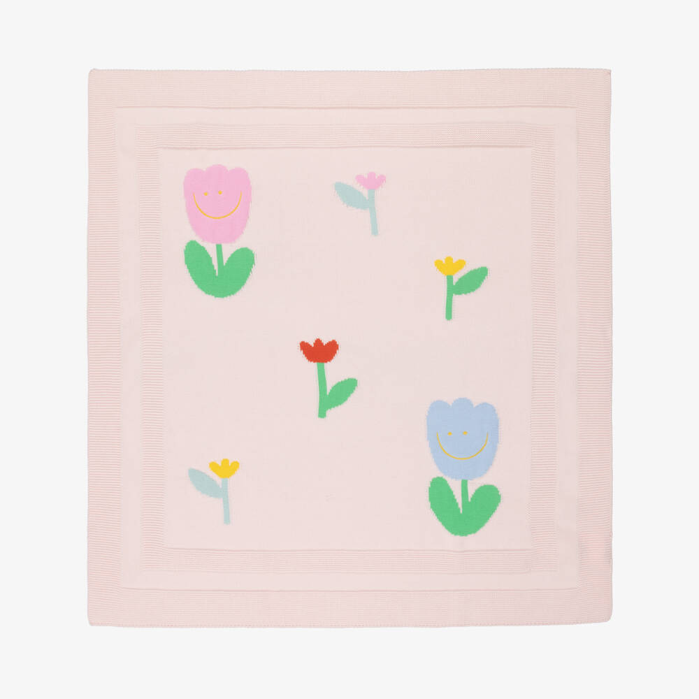 Stella McCartney Kids-بطانية محبوكة قطن مزينة بورود لون زهري للبنات (78 سم) | Childrensalon