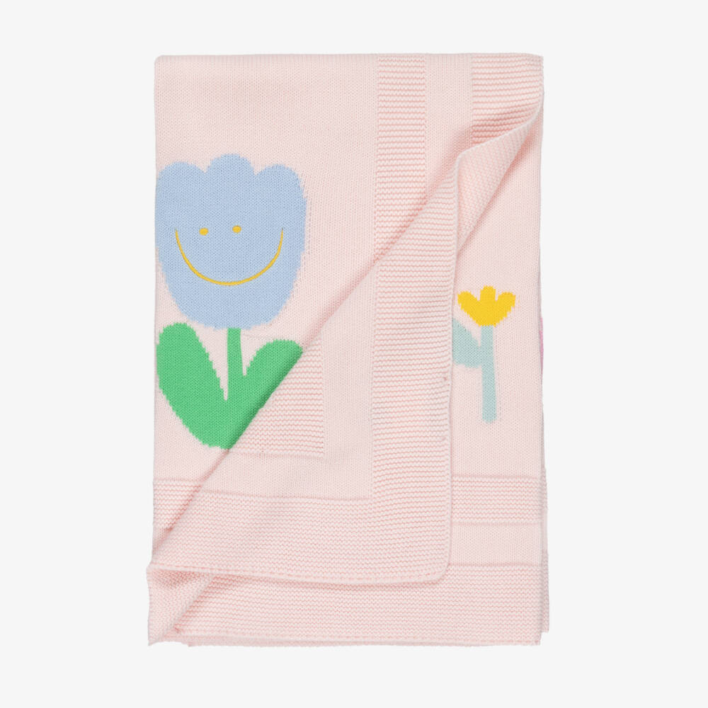 Stella McCartney Kids-بطانية محبوكة قطن مزينة بورود لون زهري للبنات (78 سم) | Childrensalon