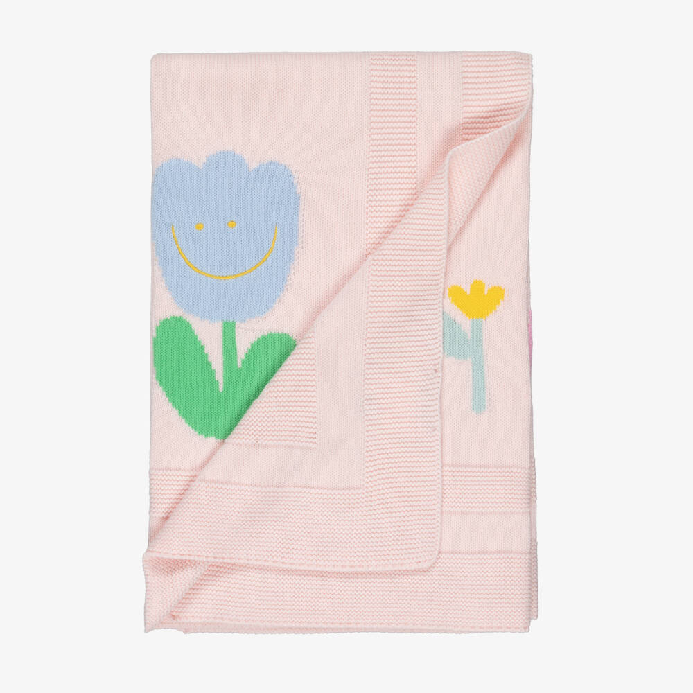 Stella McCartney Kids-بطانية محبوكة قطن مزينة بورود لون زهري للبنات (78 سم) | Childrensalon