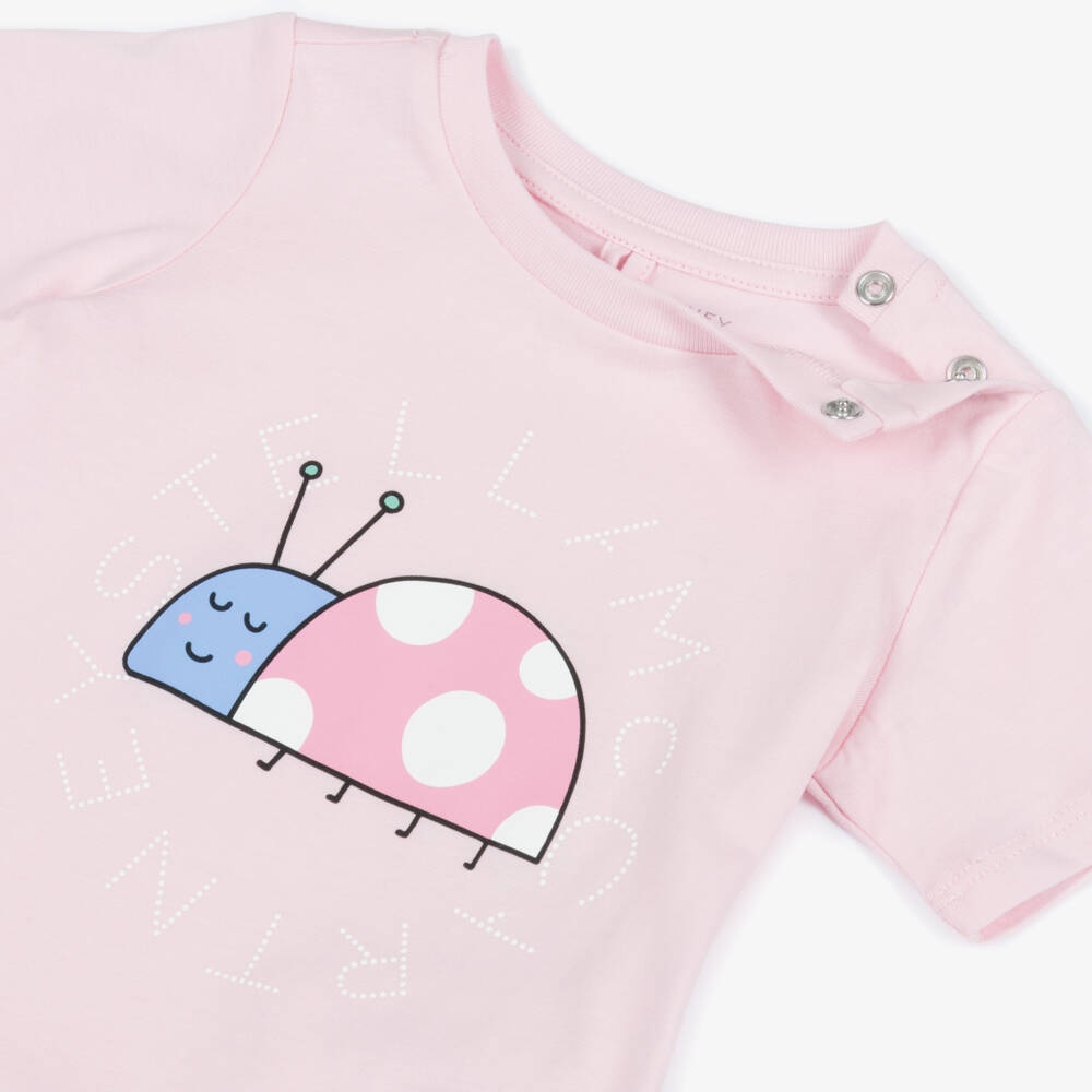 Stella McCartney Kids-Girls Pink Cotton Ladbird Logo Print T-Shirt | Childrensalon