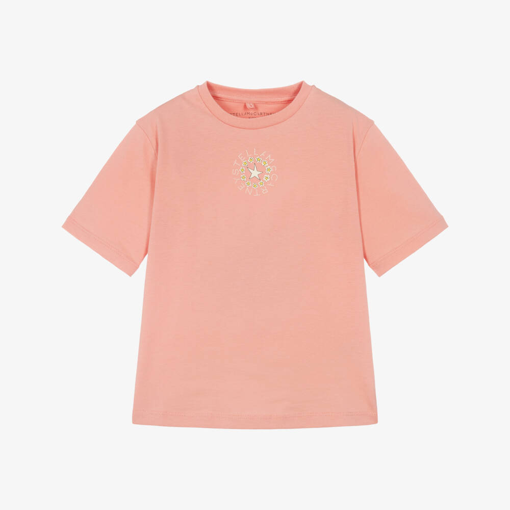 Stella McCartney Kids-Girls Pink Cotton Logo T-Shirt | Childrensalon
