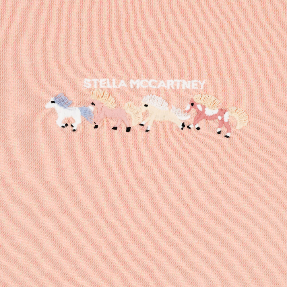 Stella McCartney Kids-Girls Pink Cotton Sweatshirt with Embroidered Horses | Childrensalon