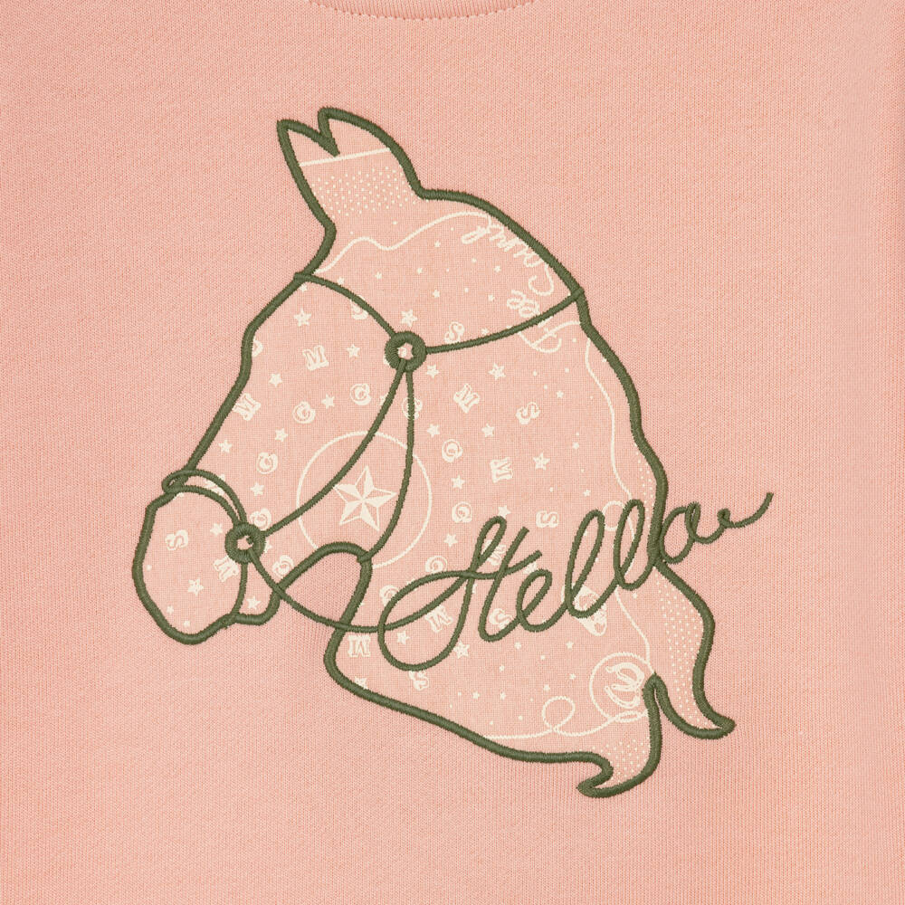 Stella McCartney Kids-Girls Pink Cotton Sweatshirt with Horse Motif | Childrensalon