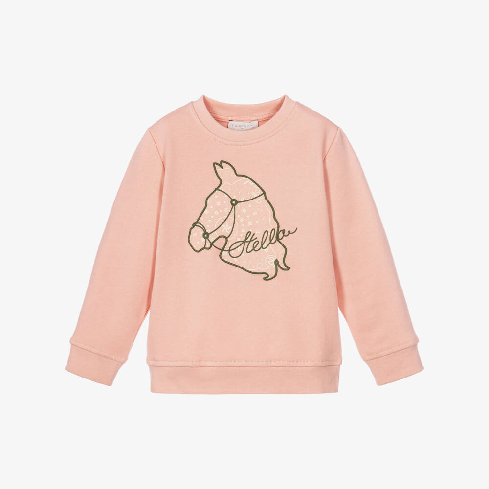 Stella McCartney Kids-Girls Pink Cotton Sweatshirt with Horse Motif | Childrensalon