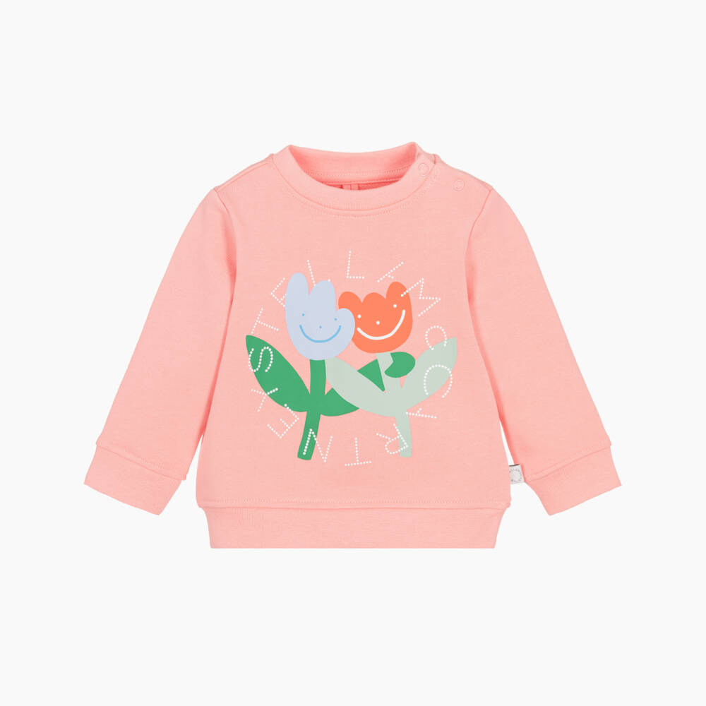 Stella McCartney Kids-Girls Pink Cotton Sweatshirt with Tulip Logo Design | Childrensalon