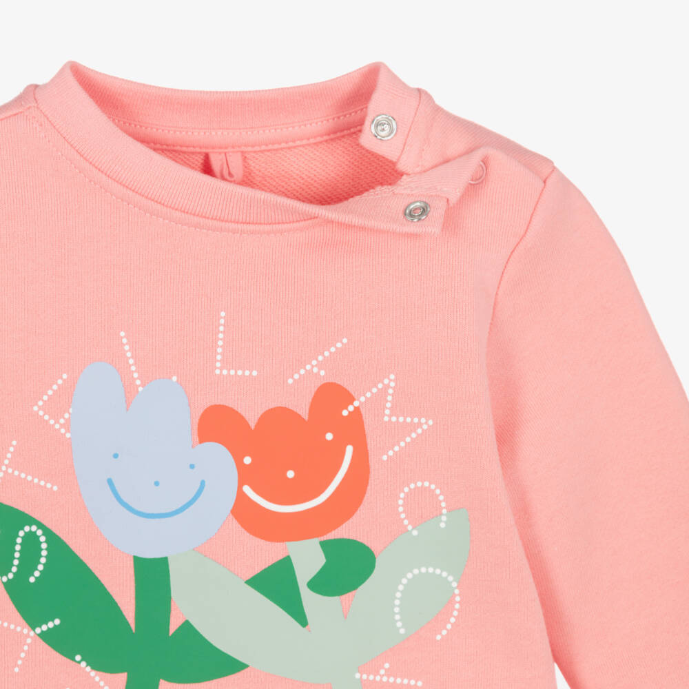 Stella McCartney Kids-Girls Pink Cotton Sweatshirt with Tulip Logo Design | Childrensalon