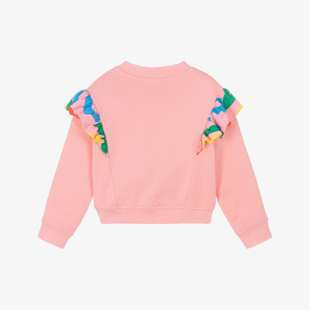 Stella McCartney Kids-Girls Pink Cotton Sweatshirt with Vibrant Ruffles | Childrensalon