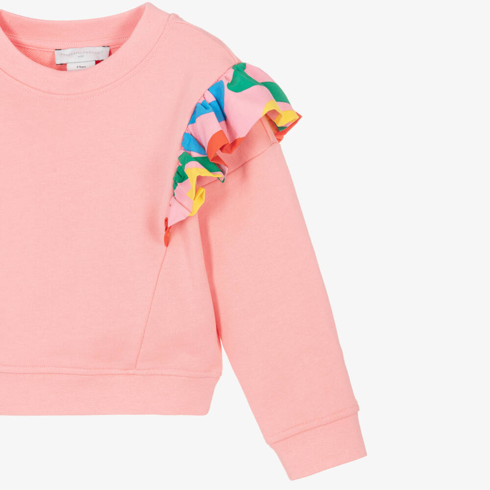 Stella McCartney Kids-Girls Pink Cotton Sweatshirt with Vibrant Ruffles | Childrensalon