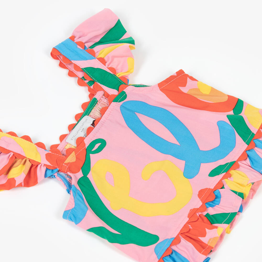 Stella McCartney Kids-Girls Pink Cotton Top with Tulip Love Print | Childrensalon