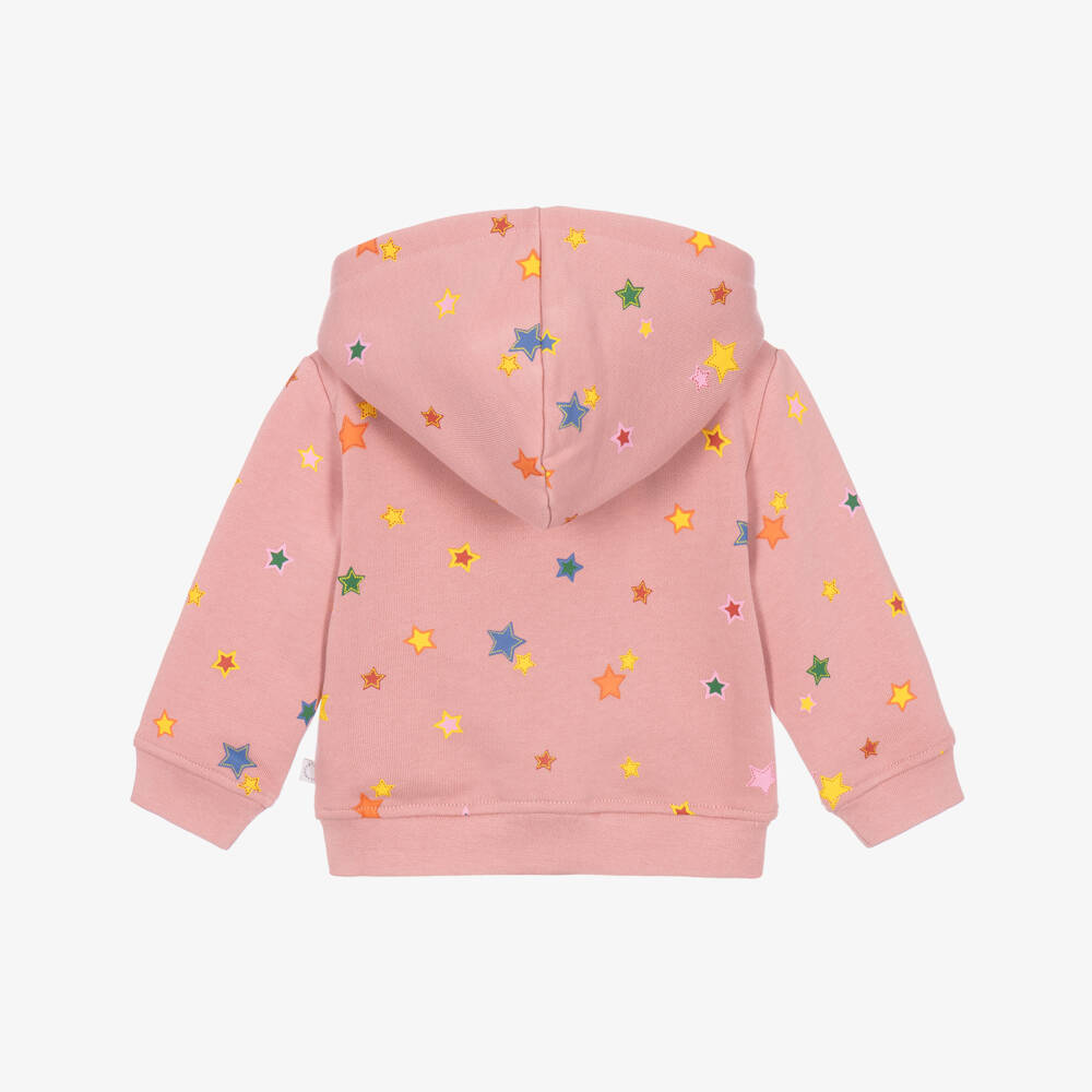 Stella McCartney Kids-Girls Pink Cotton Zip-Up Top with Colourful Star Prints | Childrensalon