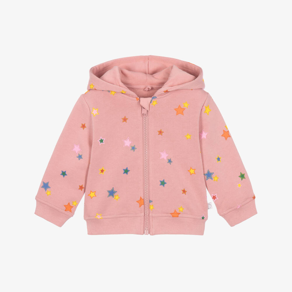 Stella McCartney Kids-Girls Pink Cotton Zip-Up Top with Colourful Star Prints | Childrensalon