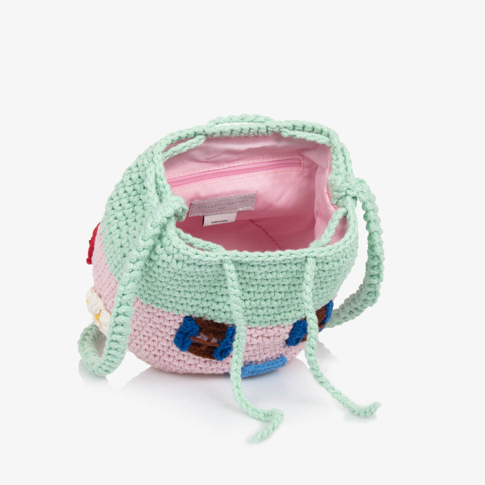 Stella McCartney Kids-Girls Pink Crochet House Handbag (18cm) | Childrensalon