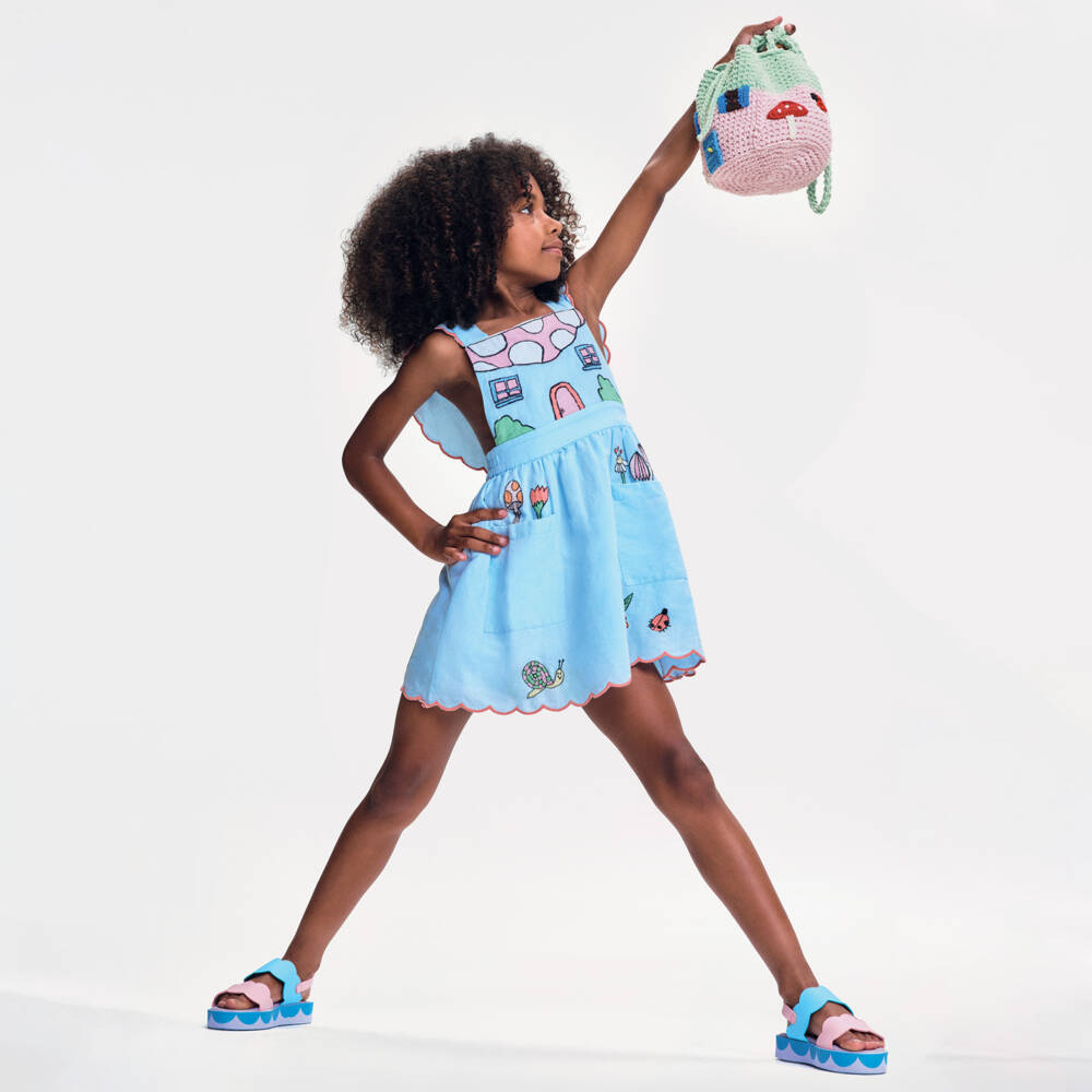 Stella McCartney Kids-Girls Pink Crochet House Handbag (18cm) | Childrensalon