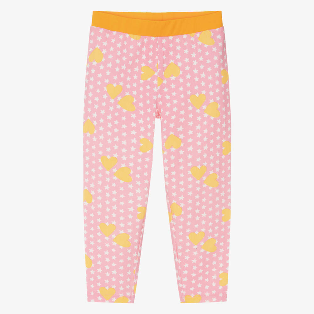 Stella McCartney Kids-Girls Pink Hearts & Stars Cotton Leggings | Childrensalon