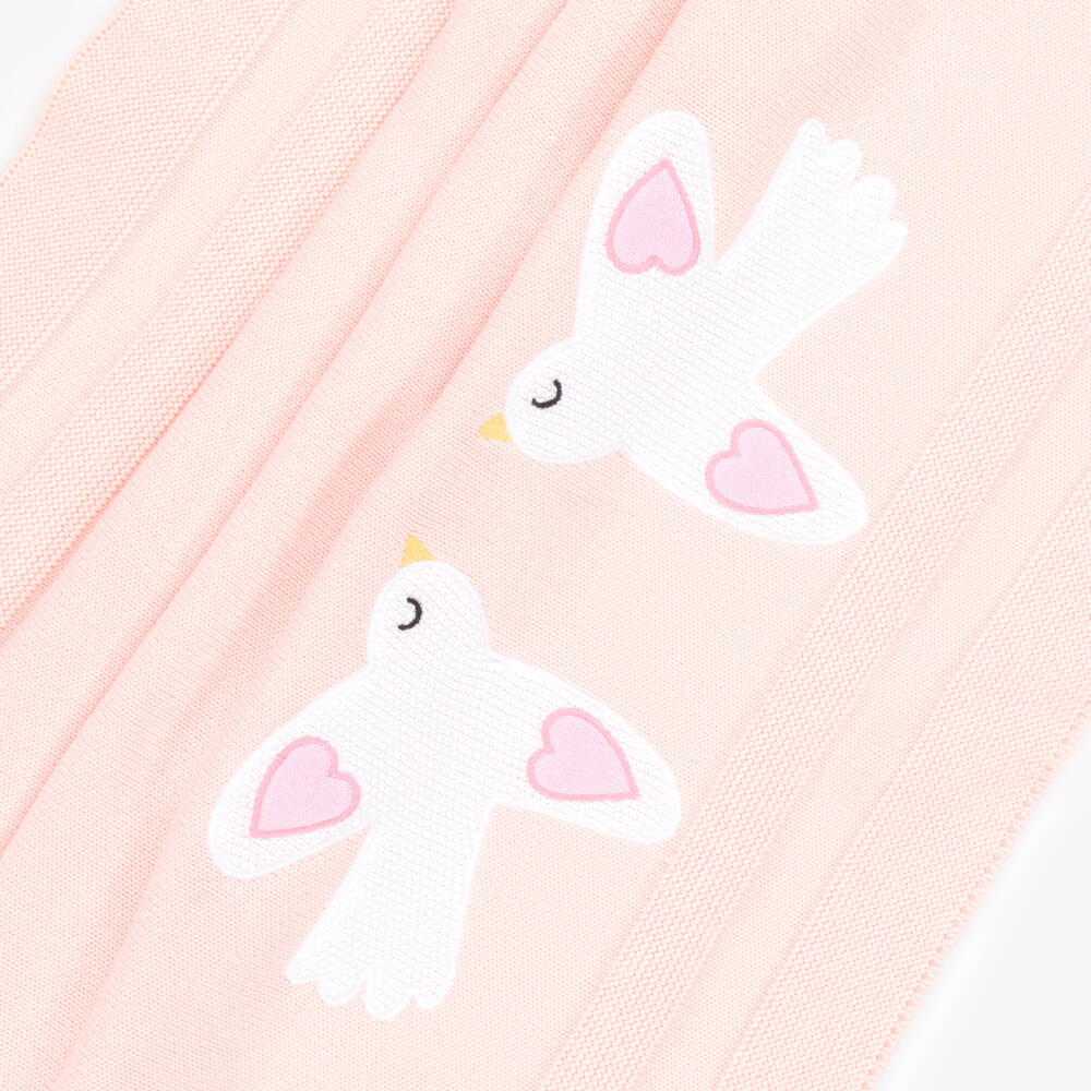 Stella McCartney Kids-بطانية محبوكة بطبعة طيور لون أبيض (78 سم) | Childrensalon