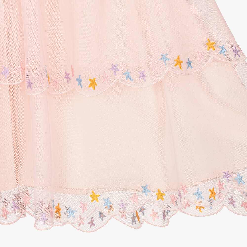 Stella McCartney Kids-Girls Pink Layered Tulle Dress with Embroidered Stars | Childrensalon