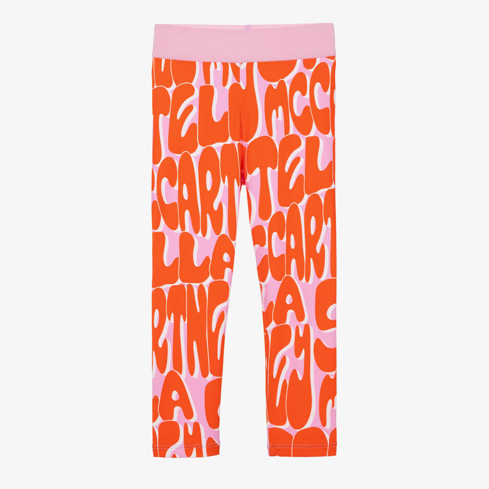 Stella McCartney Kids-Girls Pink & Orange Logo Base Layer Leggings | Childrensalon