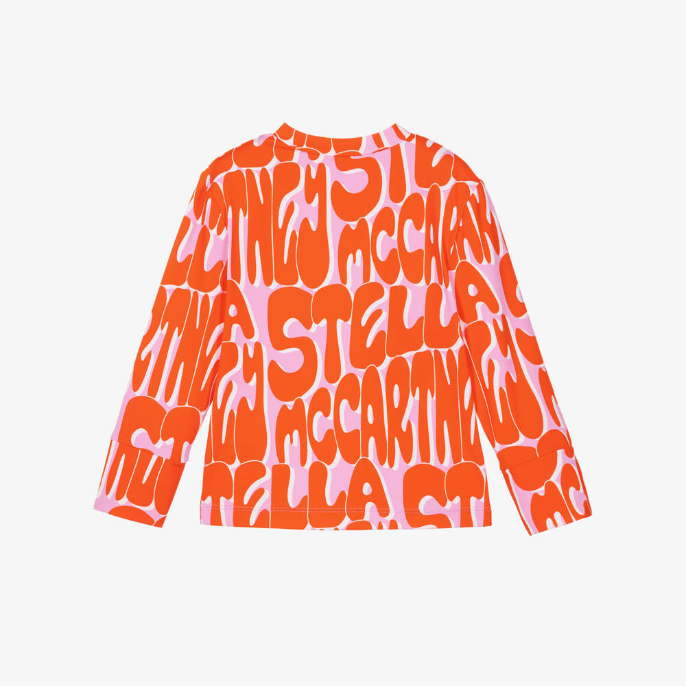 Stella McCartney Kids-Girls Pink & Orange Logo Base Layer Top | Childrensalon