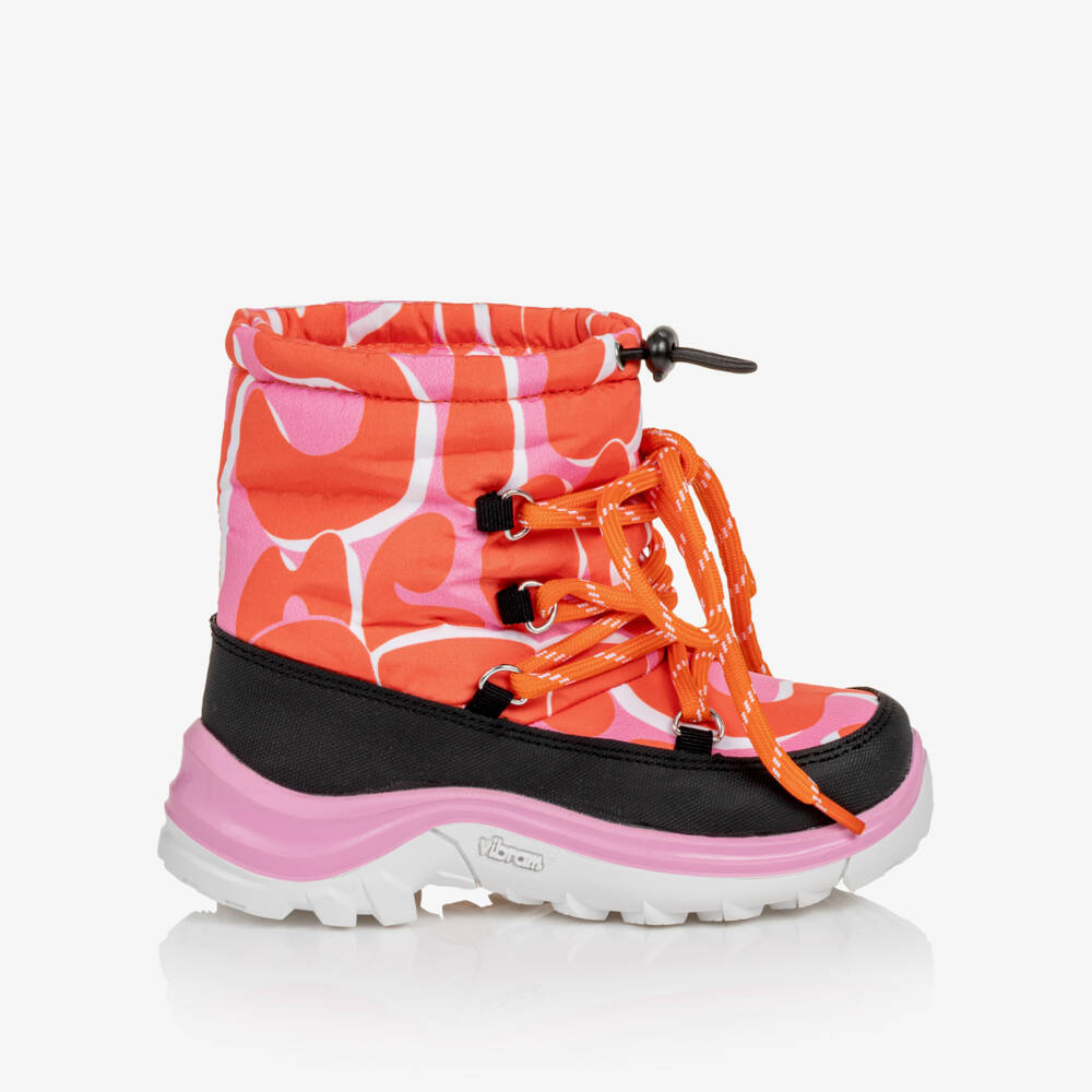 Stella McCartney Kids-Girls Pink & Orange Logo Print Snow Boots | Childrensalon