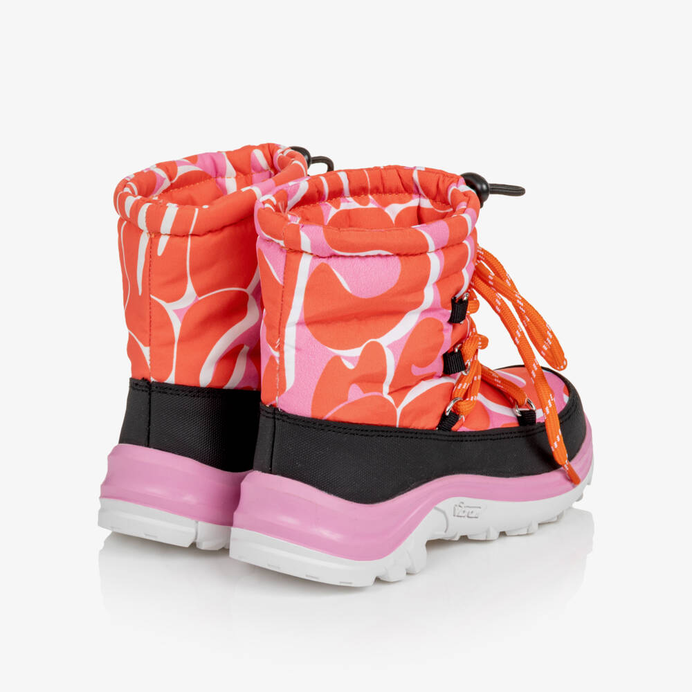 Stella McCartney Kids-Girls Pink & Orange Logo Print Snow Boots | Childrensalon