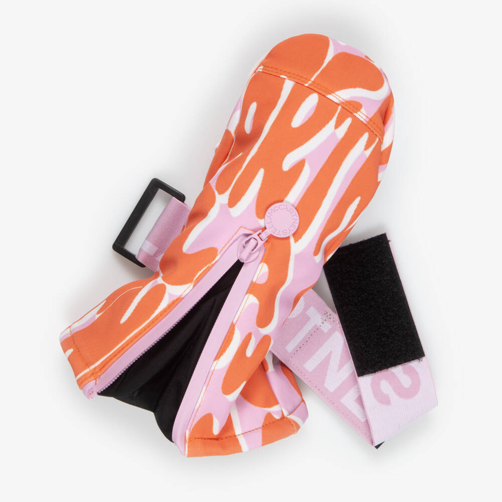 Stella McCartney Kids-Girls Pink & Orange Waterproof Ski Mittens | Childrensalon