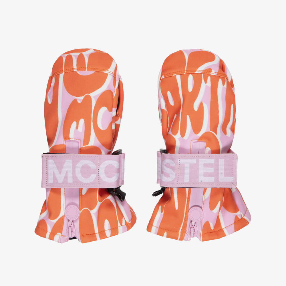 Stella McCartney Kids-Girls Pink & Orange Waterproof Ski Mittens | Childrensalon