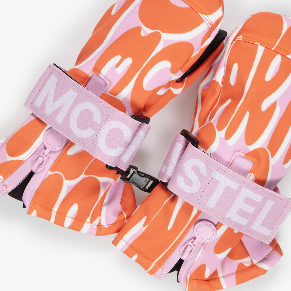 Stella McCartney Kids-Girls Pink & Orange Waterproof Ski Mittens | Childrensalon