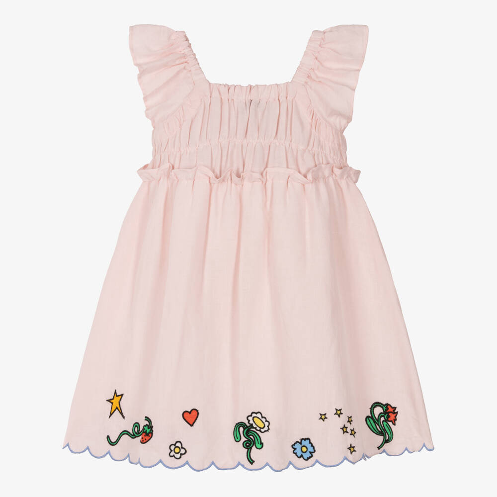 Stella McCartney Kids-فستان مزين بكشكش وطبعة ورود ملونة لون زهري للبنات | Childrensalon