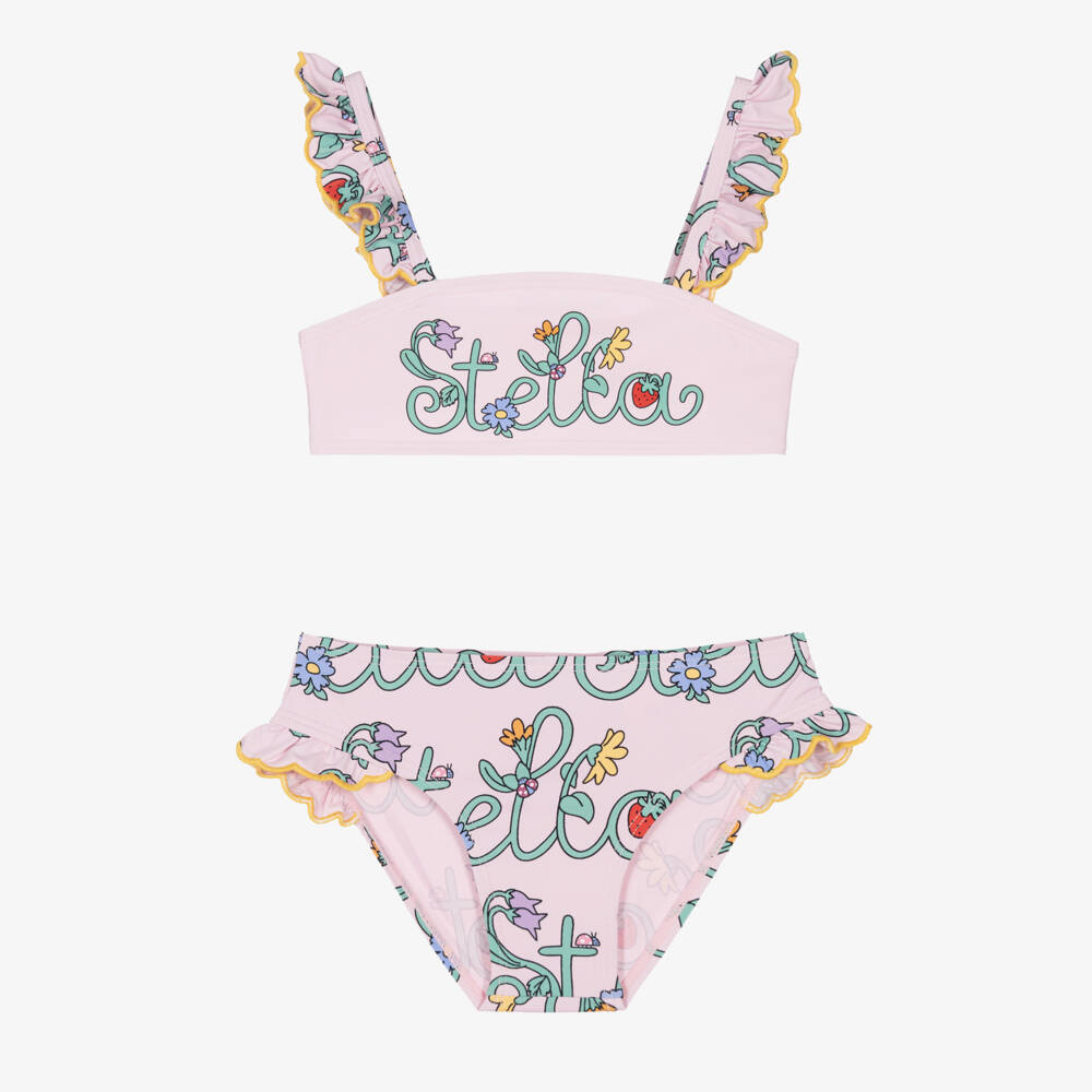 Stella McCartney Kids-Girls Pink Stella Vine Print Bikini (UPF50+) | Childrensalon