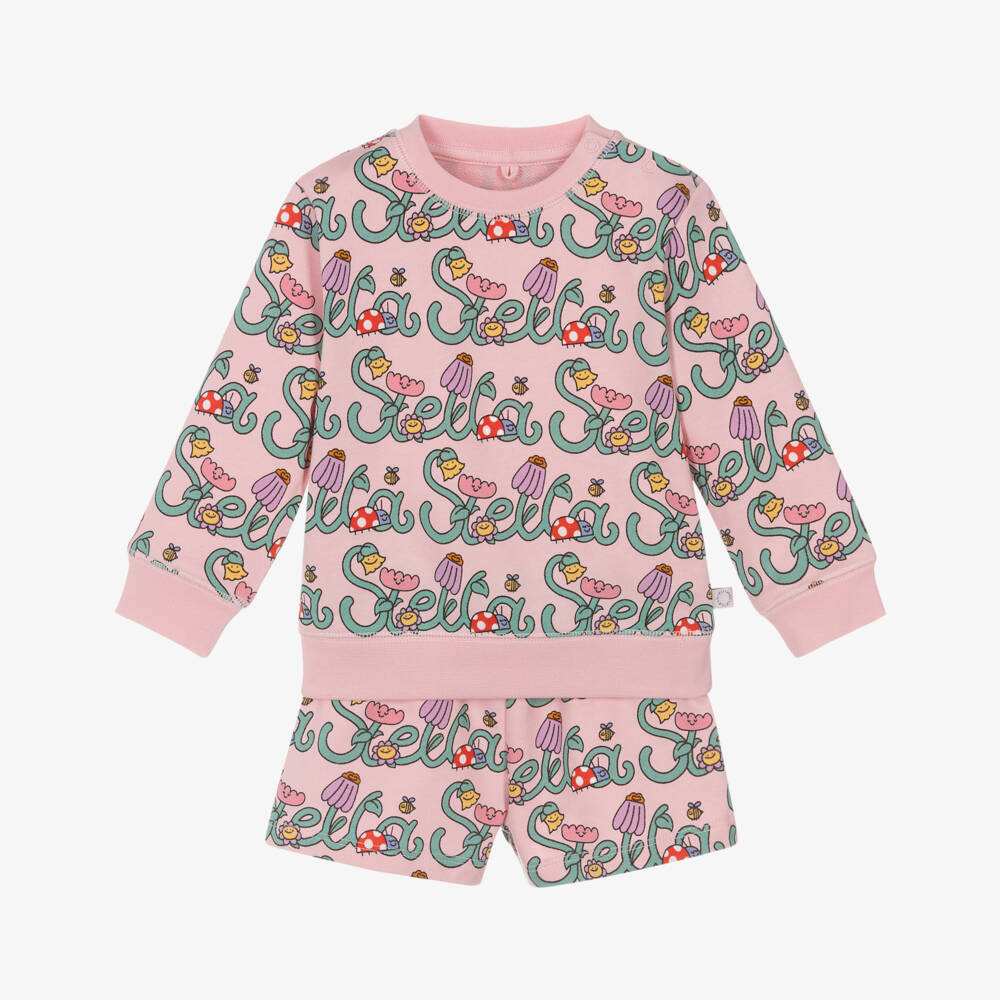 Stella McCartney Kids-Girls Pink Stella Vine Print Shorts Set | Childrensalon