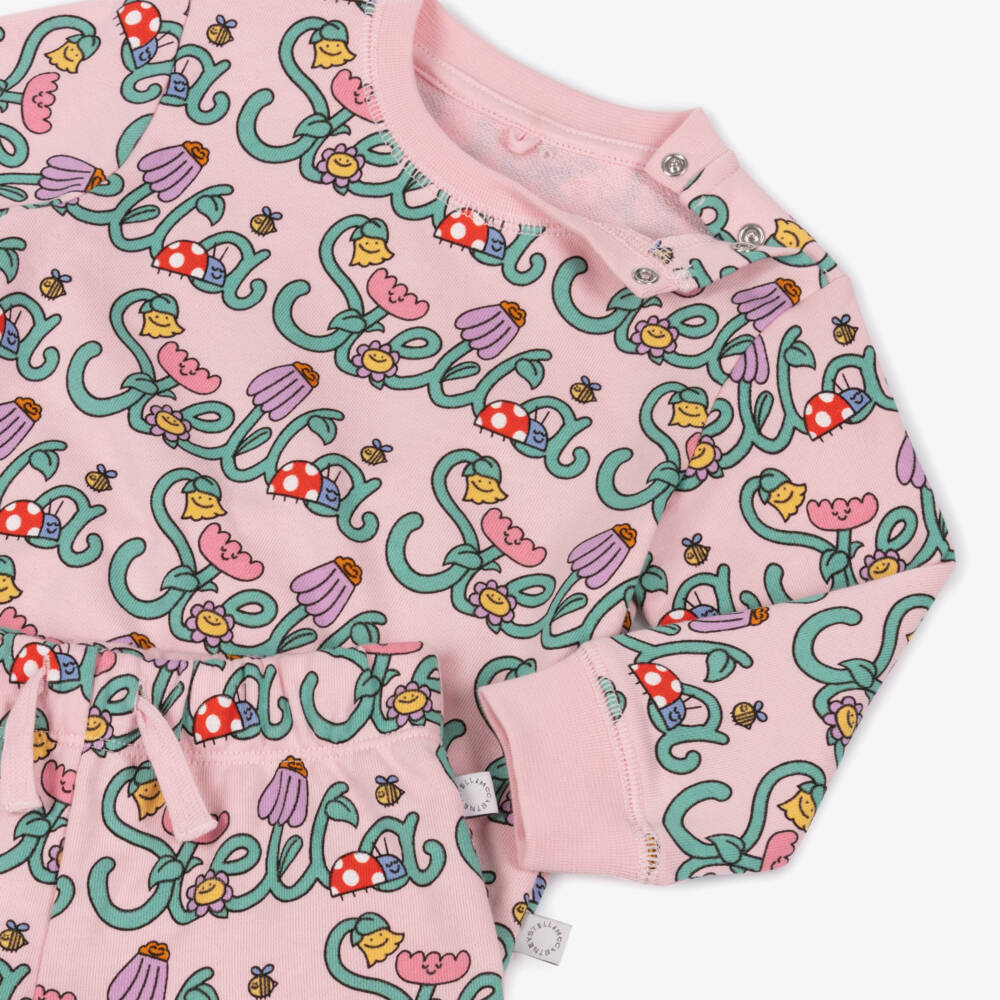 Stella McCartney Kids-Girls Pink Stella Vine Print Shorts Set | Childrensalon