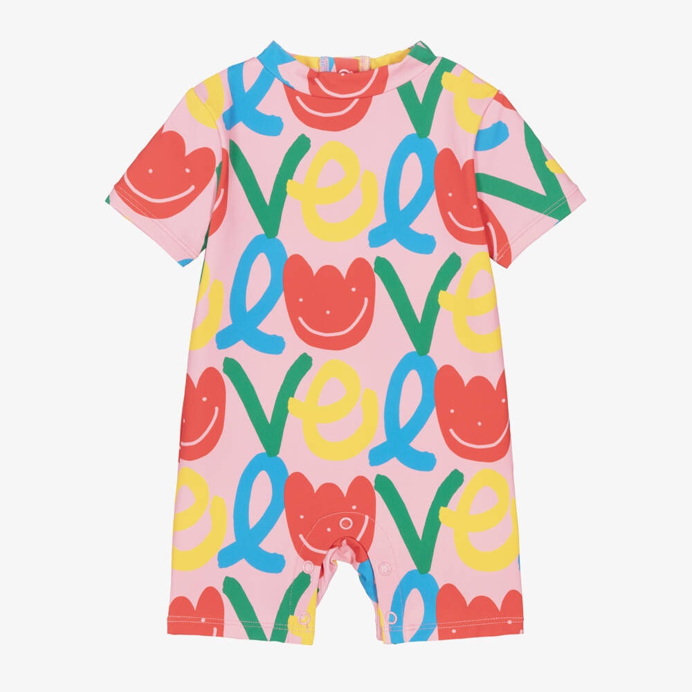 Stella McCartney Kids-بدلة واقية من الشمس لون زهري للبنات (UPF50+) | Childrensalon