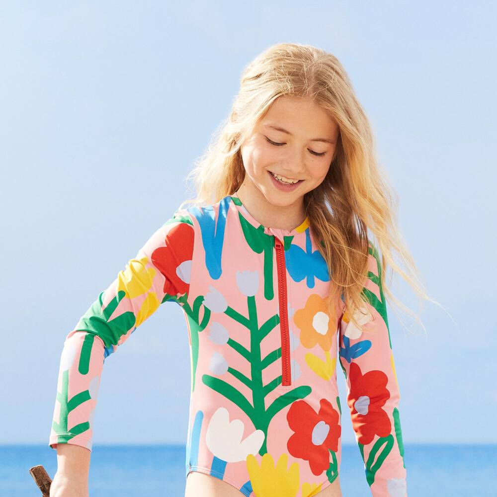 Stella McCartney Kids-مايوه بطبعة ورود لون زهري للبنات (UPF50+) | Childrensalon