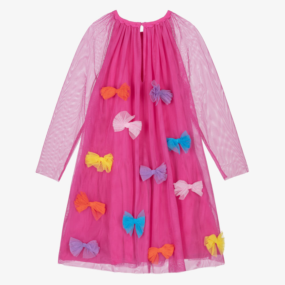 Stella McCartney Kids-Girls Pink Tulle Dress with Colourful Bows | Childrensalon