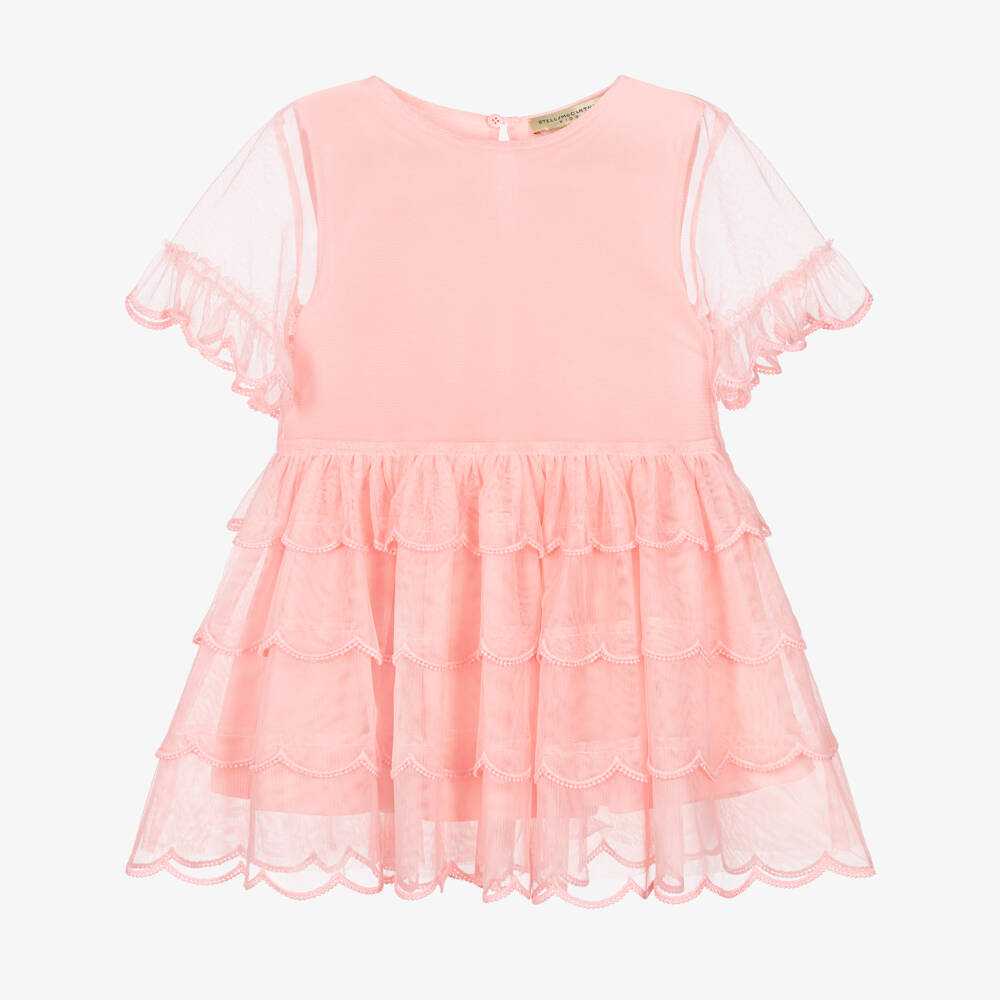 Stella McCartney Kids-Платье розовое из тюля с ярусной юбкой для девочек | Childrensalon