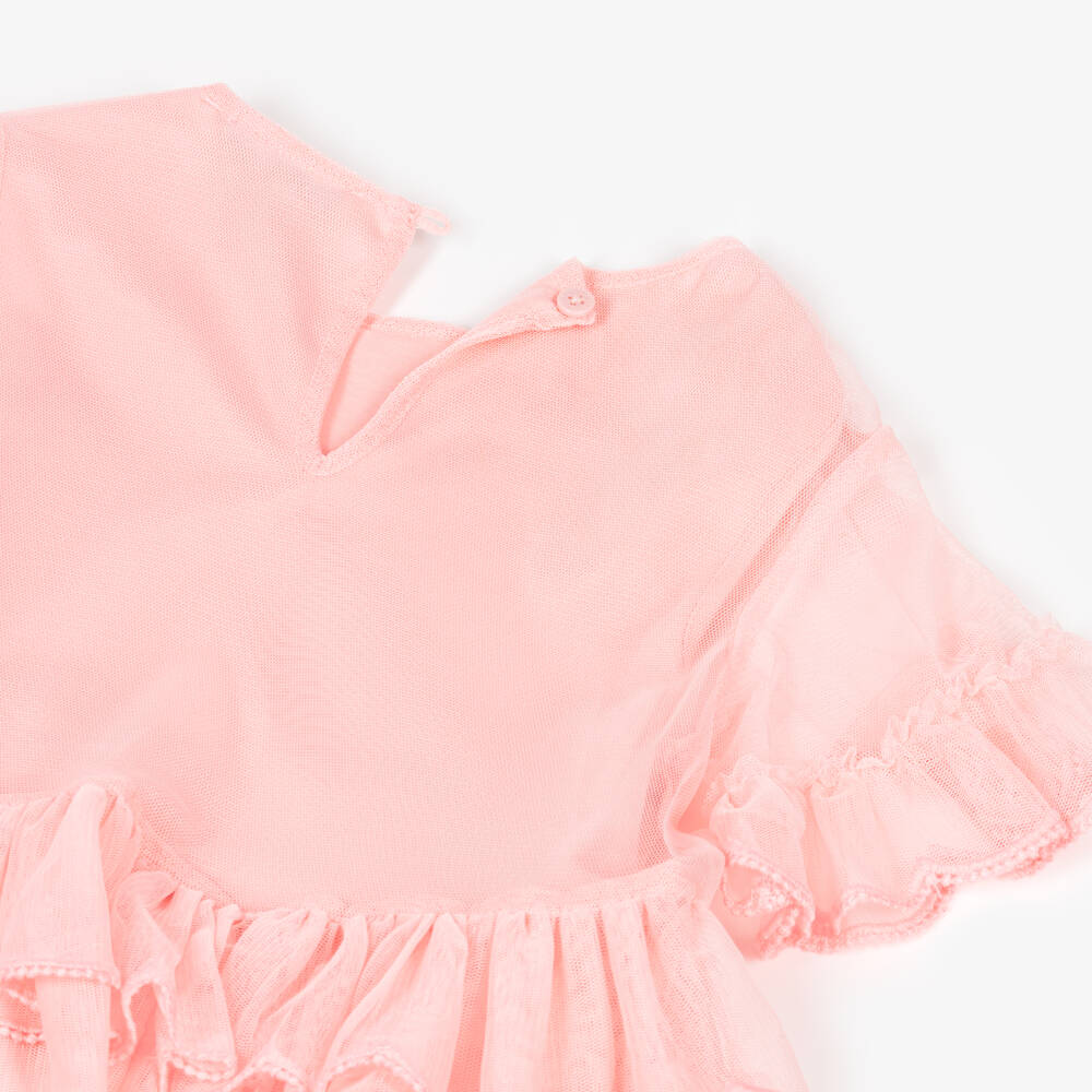 Stella McCartney Kids-Платье розовое из тюля с ярусной юбкой для девочек | Childrensalon