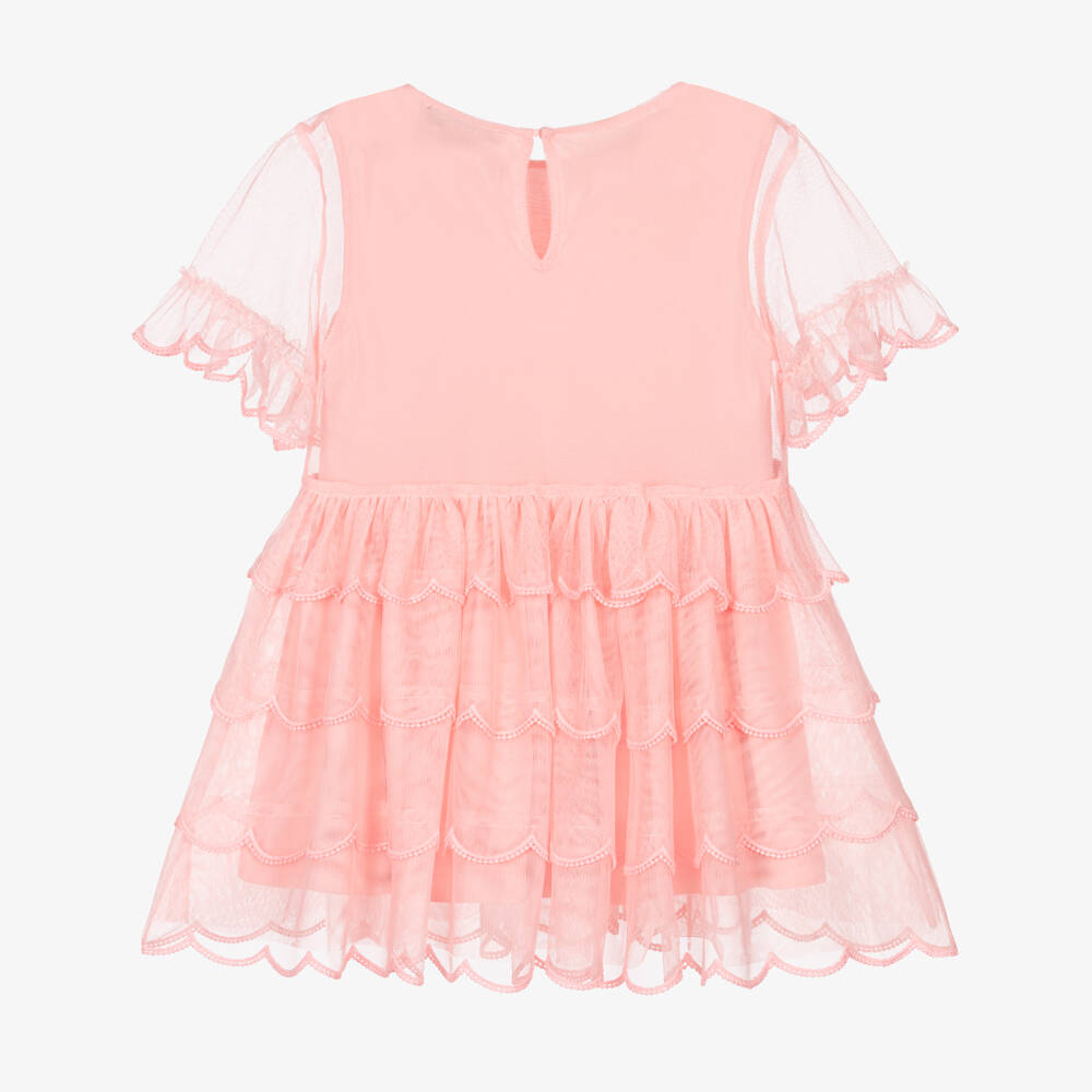 Stella McCartney Kids-Платье розовое из тюля с ярусной юбкой для девочек | Childrensalon