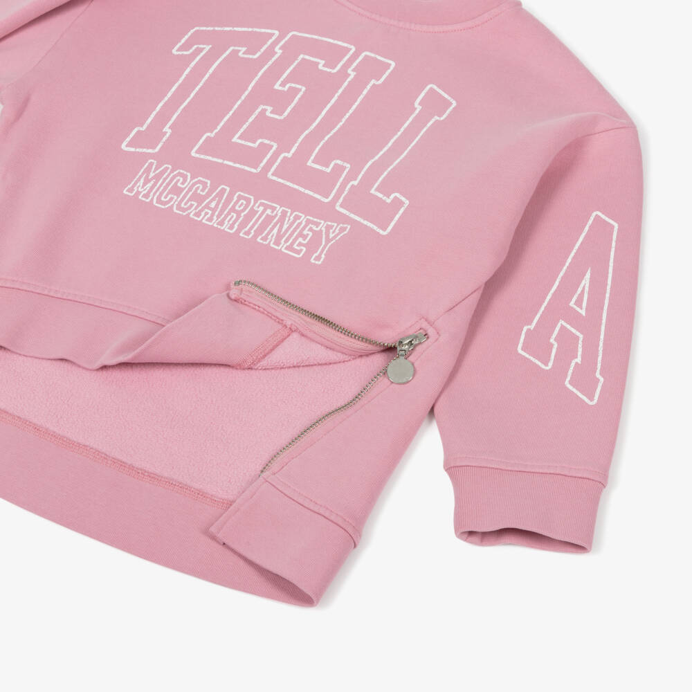 Stella McCartney Kids-Girls Pink Zipped Sides Cotton Sweatshirt | Childrensalon