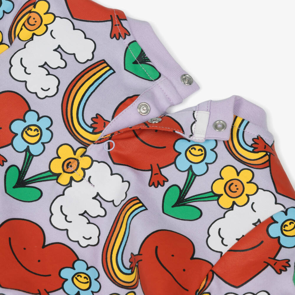 Stella McCartney Kids-Girls Purple Cotton Happy Heart Print Dress | Childrensalon