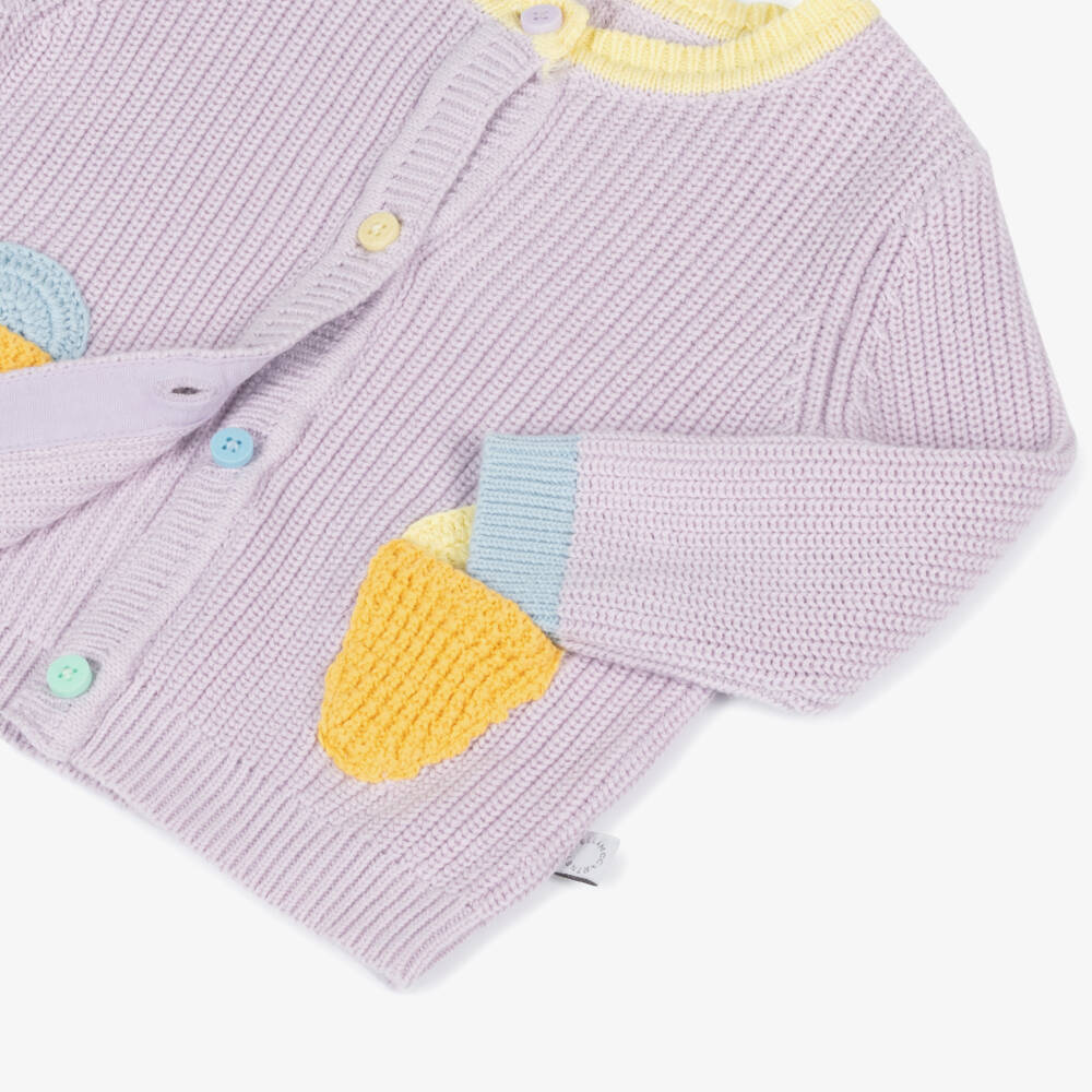 Stella McCartney Kids-Girls Purple Cotton Ice Cream Cardigan | Childrensalon