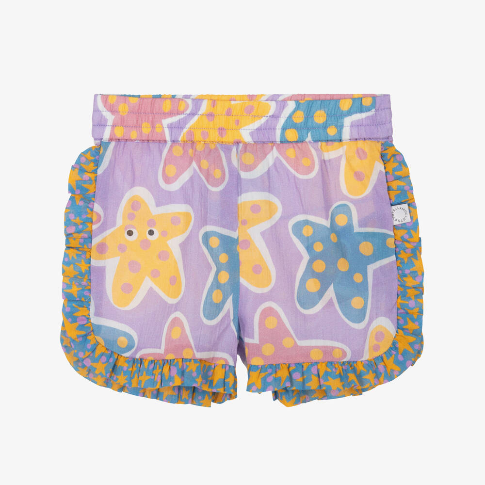 Stella McCartney Kids-Girls Purple Cotton Starfish Pattern Shorts | Childrensalon