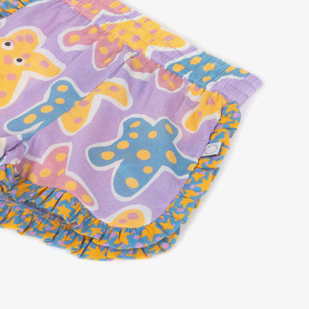 Stella McCartney Kids-Girls Purple Cotton Starfish Pattern Shorts | Childrensalon