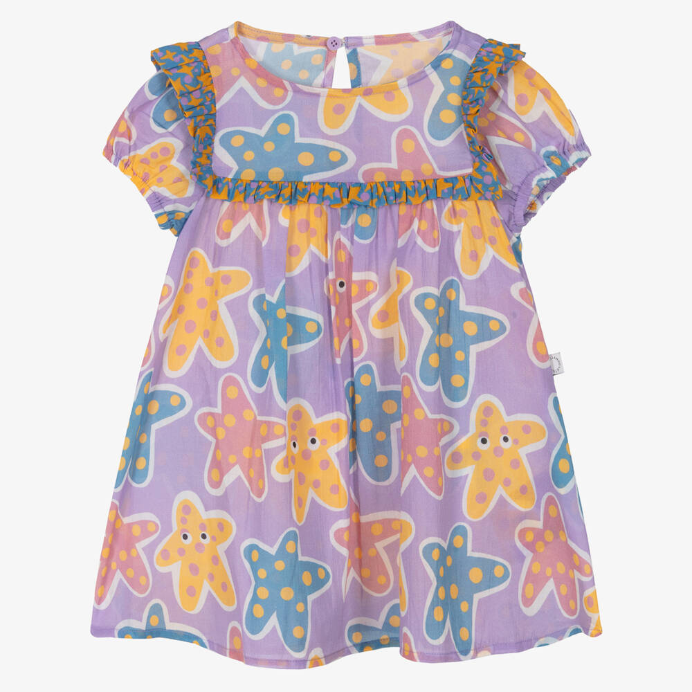 Stella McCartney Kids-Girls Purple Cotton Starfish Print Dress | Childrensalon