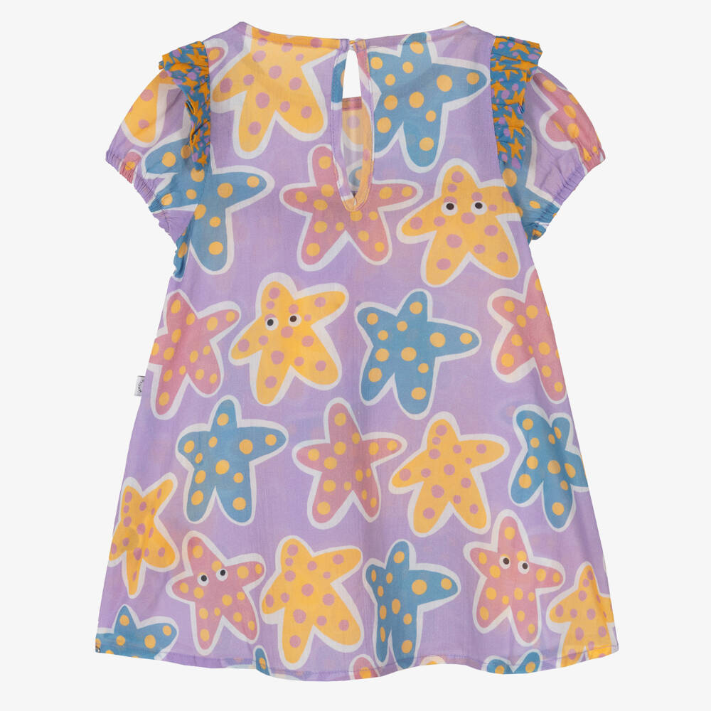 Stella McCartney Kids-Girls Purple Cotton Starfish Print Dress | Childrensalon